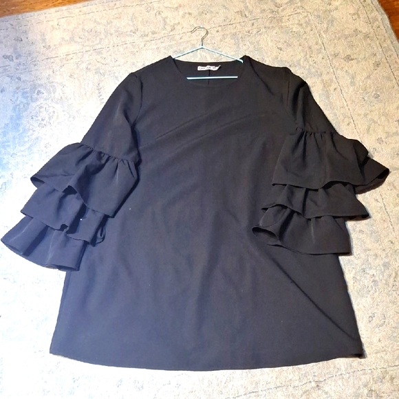 Sophisticated Black Ruffle Sleeve Dress - Picture 1 of 2